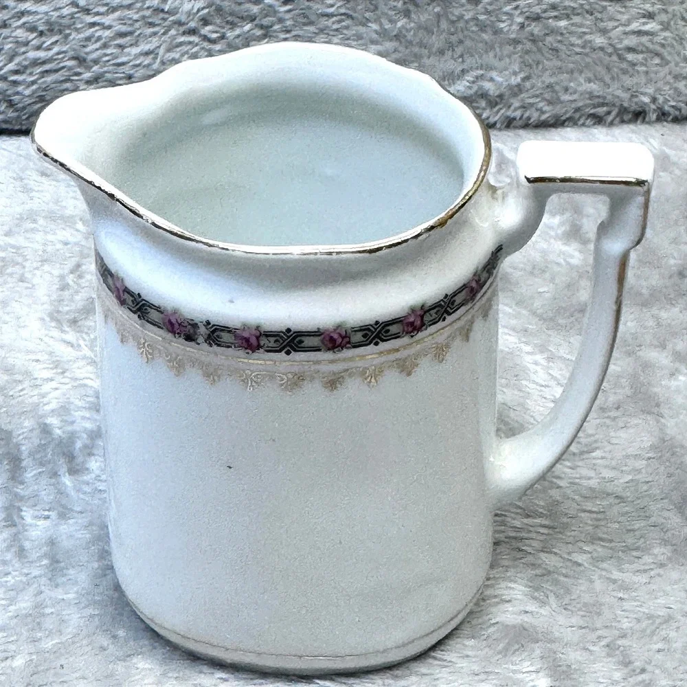 Antique Bavaria Porcelain Creamer‎ Pink Rose Gold Gilt Germany 1900s Cottagecore
